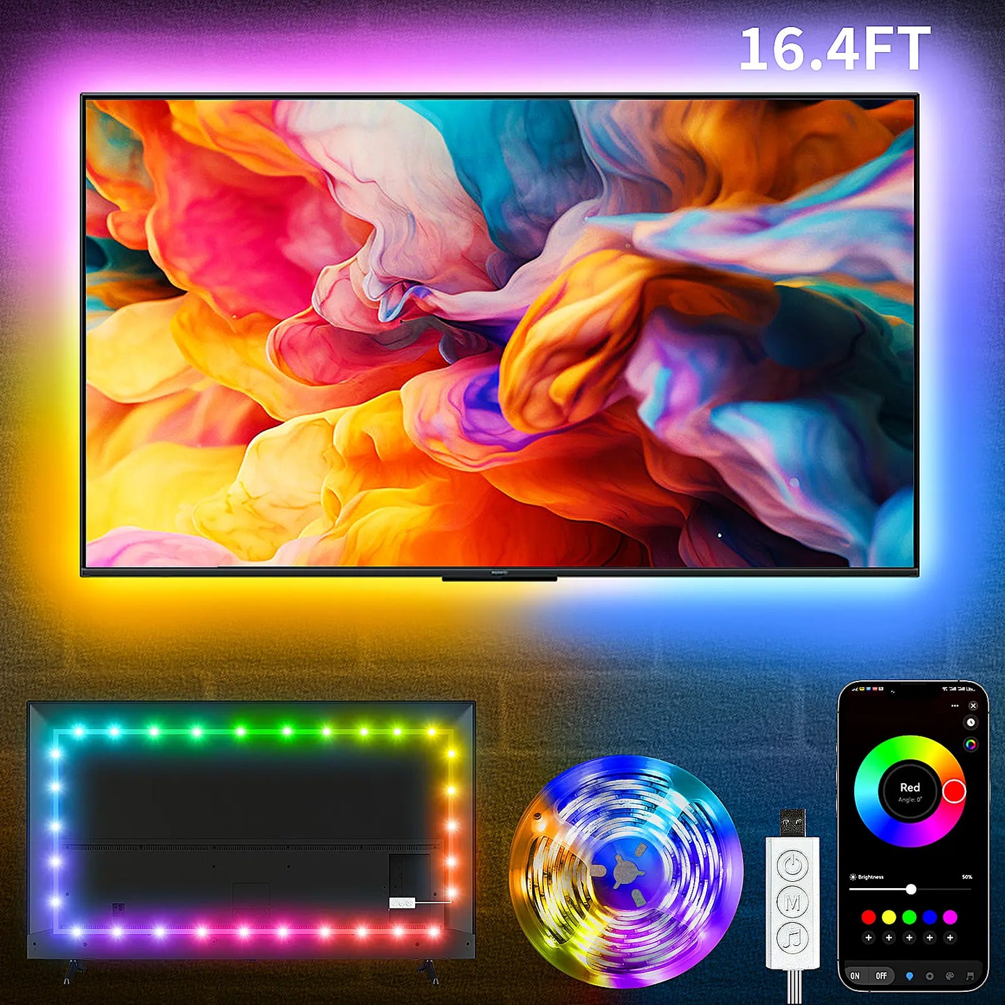 200FT Led Strip Lights RGB Music Sync for Bedroom ,More 100Ft 50Ft Bluetooth Christmas Lights with Smart App and Remote Control Indoor Lighting, for Room Decorating Party Decor