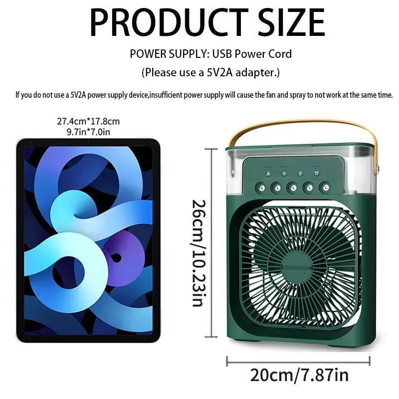 Multifunctional USB Misting Fan with LED Lighting, Timer, Adjustable Wind Speeds, and Spray Modes - Ideal for Desk, Nightstand, or Coffee Table Use, Requires 5V2A USB Power Adapter