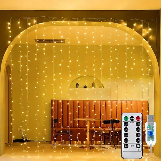 USB-Powered LED Curtain String Lights - Versatile Decorative Lighting for Weddings, Bedrooms, and Living Rooms with Remote Control and Multiple Lighting Modes
