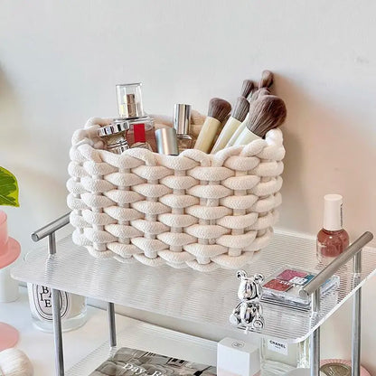 Woven Decorative Storage Basket - Stackable Organizer for Cosmetics, Snacks, and Home Decor in Bedroom, Living Room, Vanity, and Bathroom
