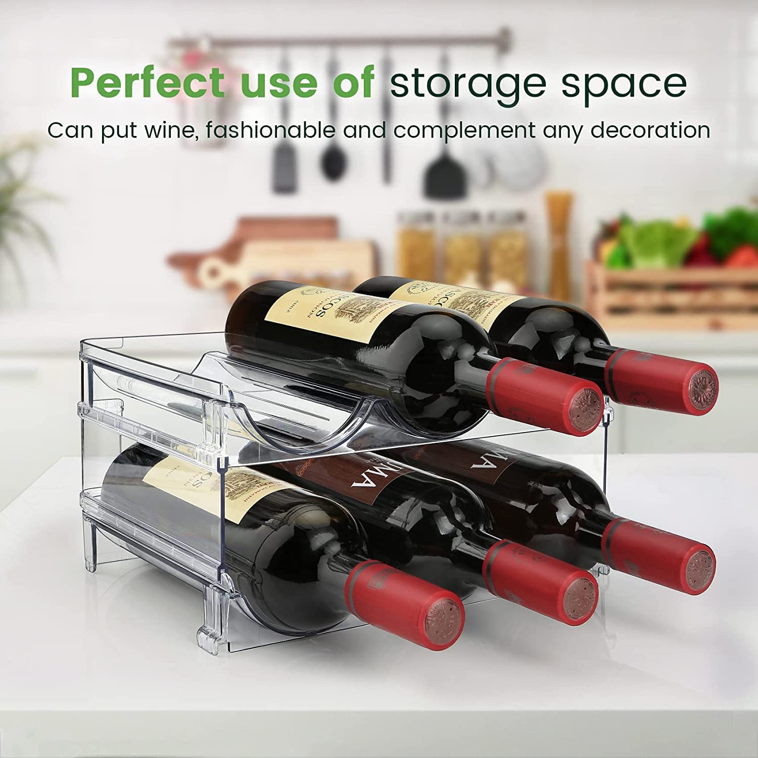 Maximize Your Space with Our Stackable Water Bottle Organizer - 2 Pack Clear Acrylic Storage Racks for Cabinets and Countertops