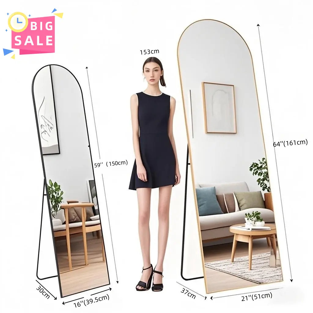 Furnichic Haven - Full Length Mirror with Stand Wall Mirror, Aluminum Frame Sturdy Structure, Room Decor Minimalist