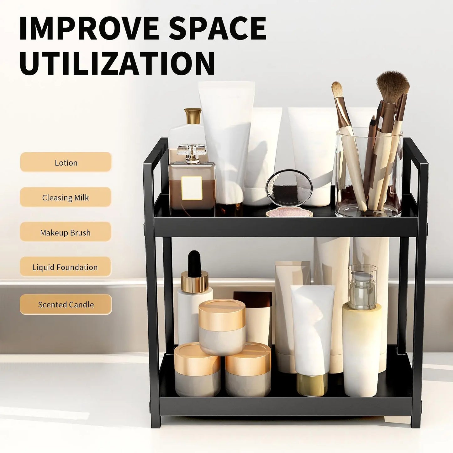 2-Layer Desktop Storage Rack, Cosmetic Holder, Spice and Beauty Supplies Versatile Organizer Shelf for Kitchen, Bathroom and Vanity, Makeup Cosmetic Organizer #GLOBAL PICKS