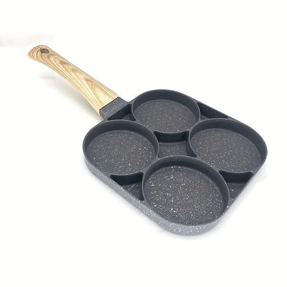 4-Hole Non-Stick Frying Pan - Household Egg Skillet with Wooden Handle - Easy-To-Clean Small Frying Skillet for Home Kitchen - Nonstick Cooking Tools, Cooking Pans, Ideal Birthday Gift #GLOBAL PICKS