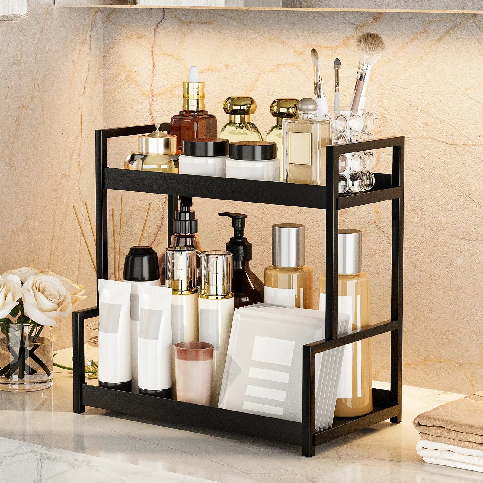 2-Layer Desktop Storage Rack, Cosmetic Holder, Spice and Beauty Supplies Versatile Organizer Shelf for Kitchen, Bathroom and Vanity, Makeup Cosmetic Organizer #GLOBAL PICKS