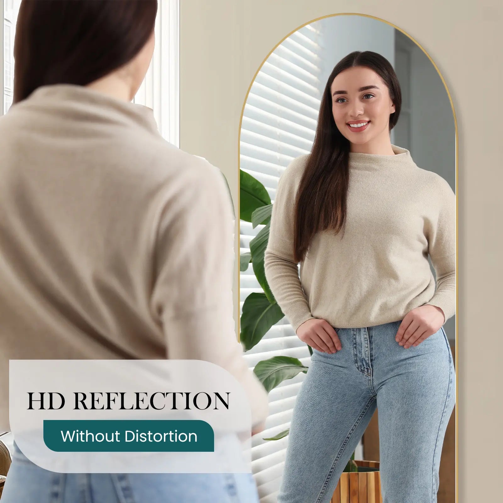 Furnichic Haven - Full Length Mirror with Stand Wall Mirror, Aluminum Frame Sturdy Structure, Room Decor Minimalist