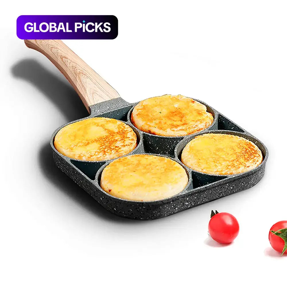 4-Hole Non-Stick Frying Pan - Household Egg Skillet with Wooden Handle - Easy-To-Clean Small Frying Skillet for Home Kitchen - Nonstick Cooking Tools, Cooking Pans, Ideal Birthday Gift #GLOBAL PICKS