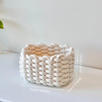Woven Decorative Storage Basket - Stackable Organizer for Cosmetics, Snacks, and Home Decor in Bedroom, Living Room, Vanity, and Bathroom