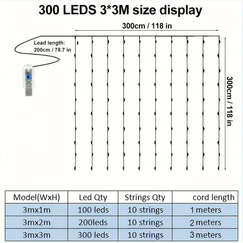 USB-Powered LED Curtain String Lights - Versatile Decorative Lighting for Weddings, Bedrooms, and Living Rooms with Remote Control and Multiple Lighting Modes