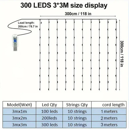 USB-Powered LED Curtain String Lights - Versatile Decorative Lighting for Weddings, Bedrooms, and Living Rooms with Remote Control and Multiple Lighting Modes
