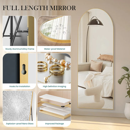 Furnichic Haven - Full Length Mirror with Stand Wall Mirror, Aluminum Frame Sturdy Structure, Room Decor Minimalist