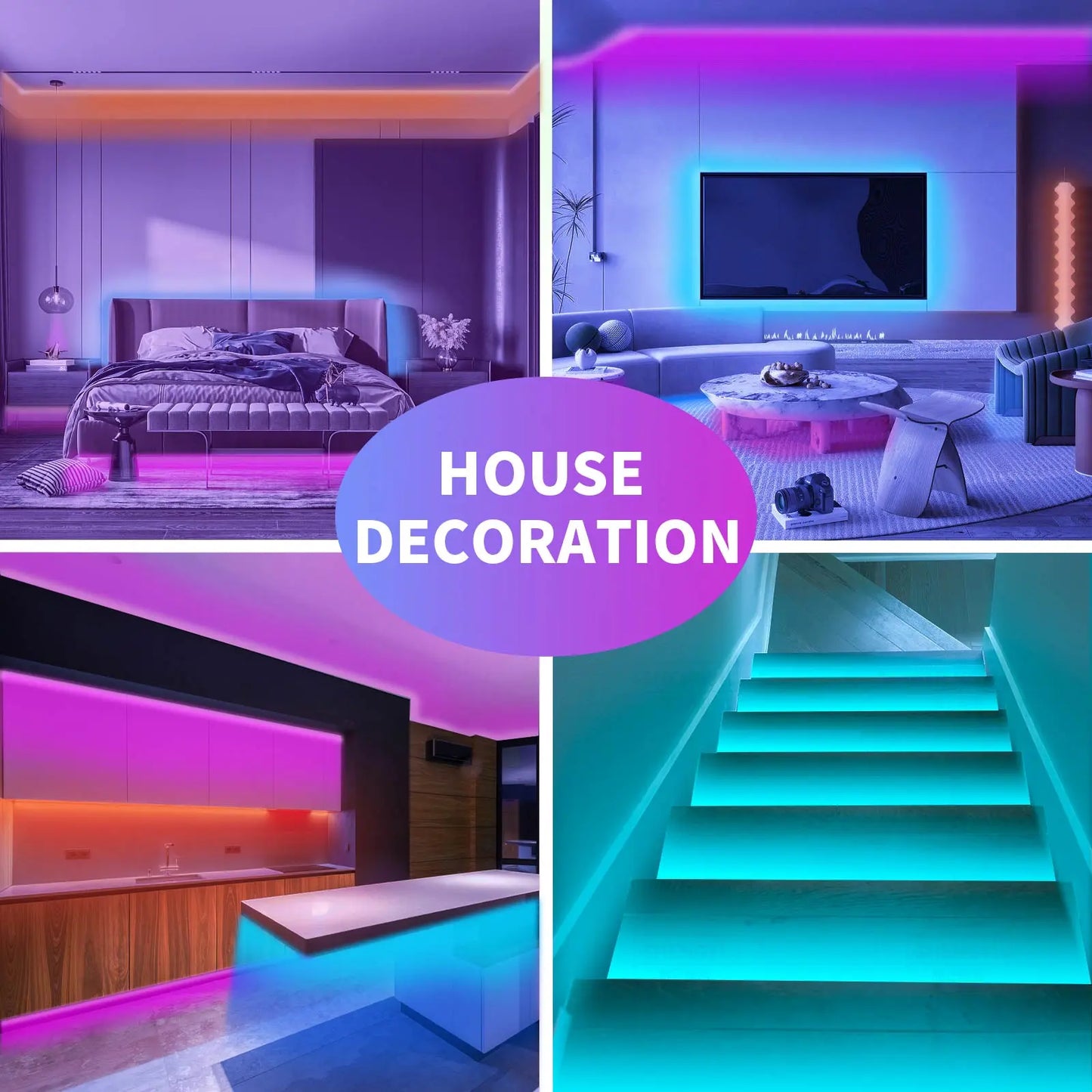 200FT Led Strip Lights RGB Music Sync for Bedroom ,More 100Ft 50Ft Bluetooth Christmas Lights with Smart App and Remote Control Indoor Lighting, for Room Decorating Party Decor
