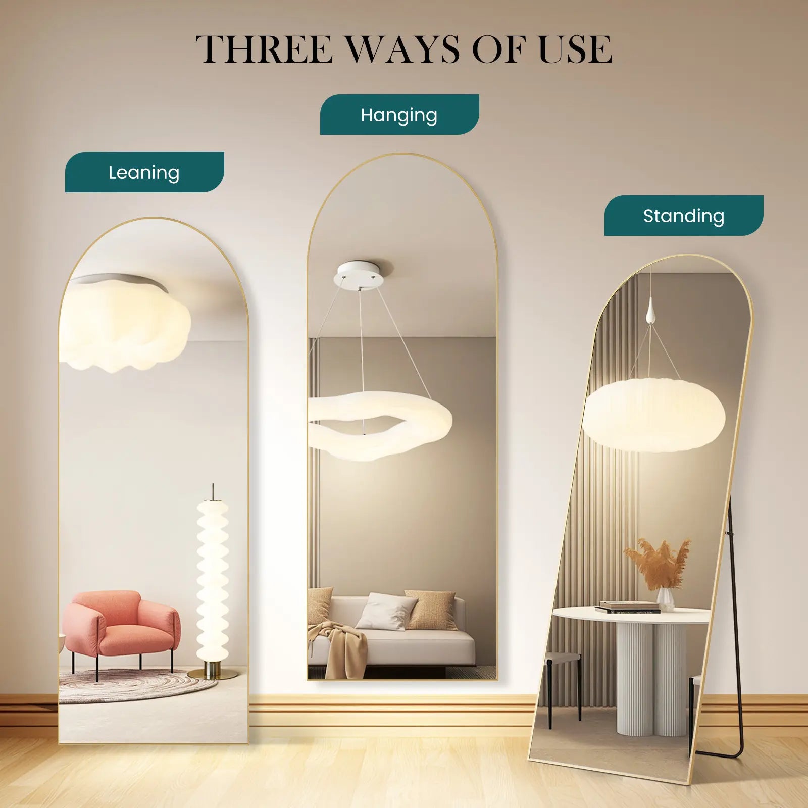 Furnichic Haven - Full Length Mirror with Stand Wall Mirror, Aluminum Frame Sturdy Structure, Room Decor Minimalist