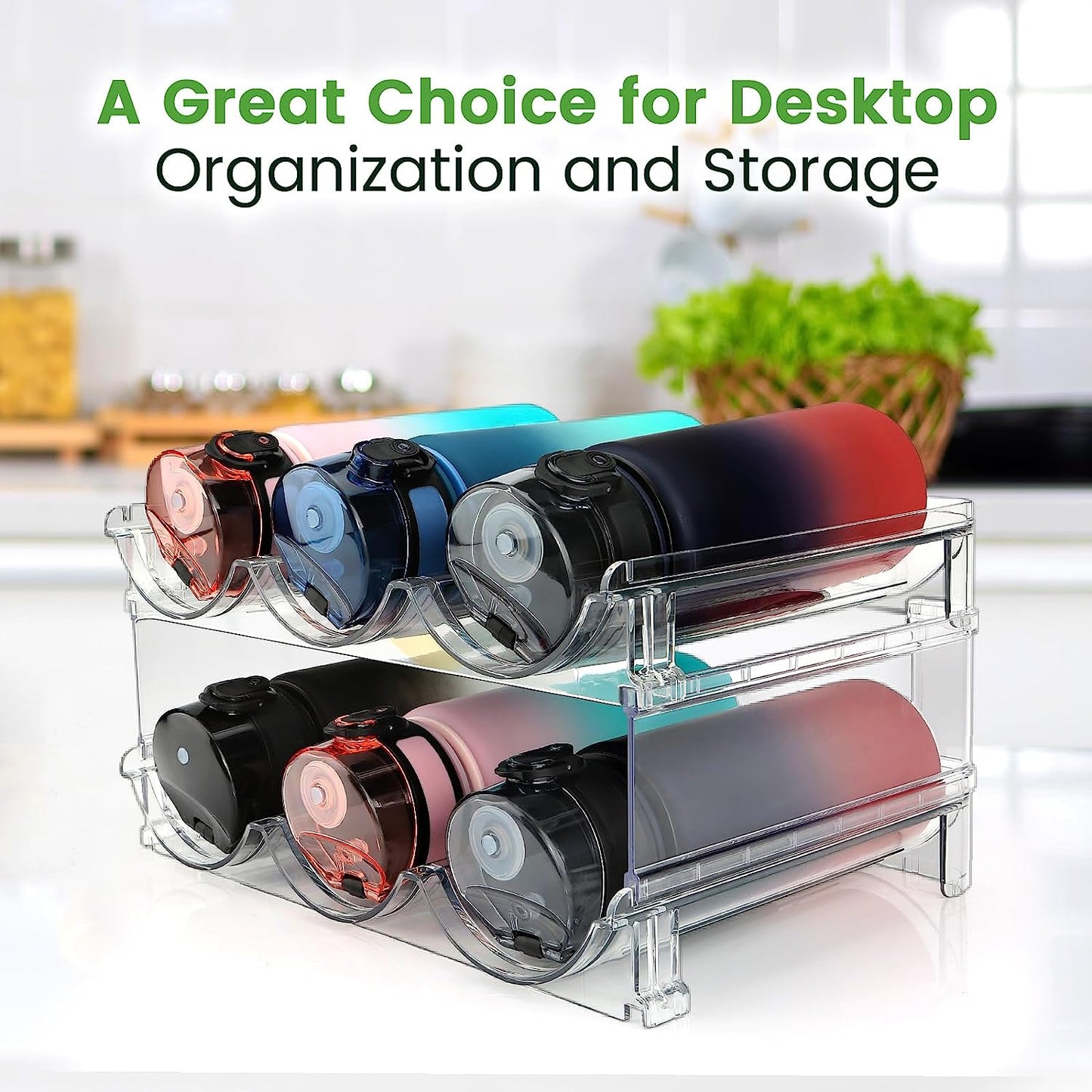 Maximize Your Space with Our Stackable Water Bottle Organizer - 2 Pack Clear Acrylic Storage Racks for Cabinets and Countertops