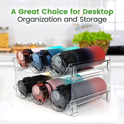 Maximize Your Space with Our Stackable Water Bottle Organizer - 2 Pack Clear Acrylic Storage Racks for Cabinets and Countertops