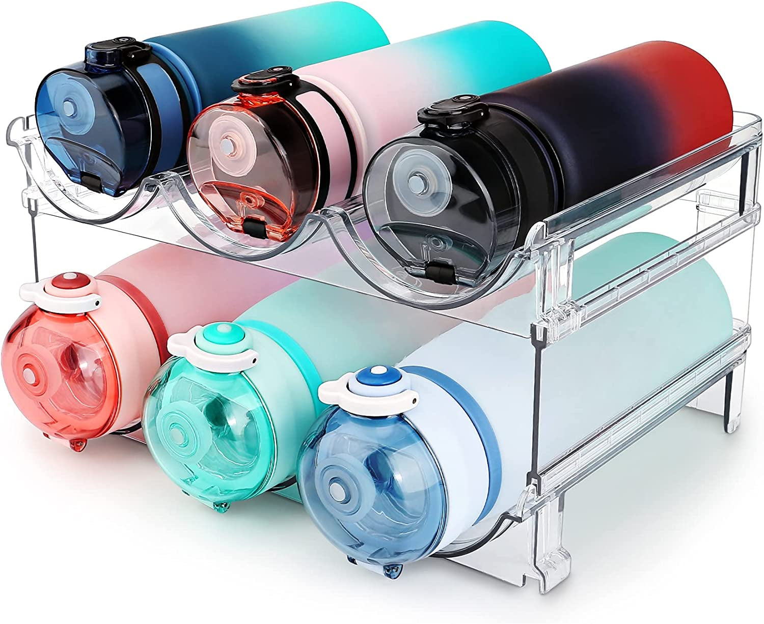 Maximize Your Space with Our Stackable Water Bottle Organizer - 2 Pack Clear Acrylic Storage Racks for Cabinets and Countertops