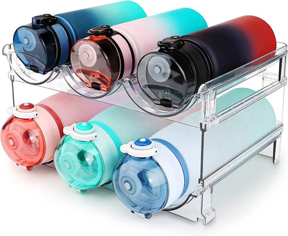 Maximize Your Space with Our Stackable Water Bottle Organizer - 2 Pack Clear Acrylic Storage Racks for Cabinets and Countertops