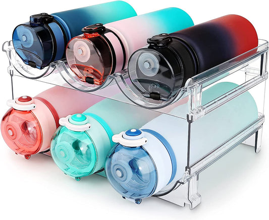 Maximize Your Space with Our Stackable Water Bottle Organizer - 2 Pack Clear Acrylic Storage Racks for Cabinets and Countertops