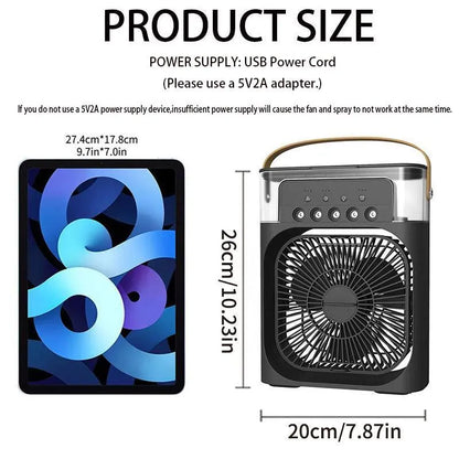 Multifunctional USB Misting Fan with LED Lighting, Timer, Adjustable Wind Speeds, and Spray Modes - Ideal for Desk, Nightstand, or Coffee Table Use, Requires 5V2A USB Power Adapter