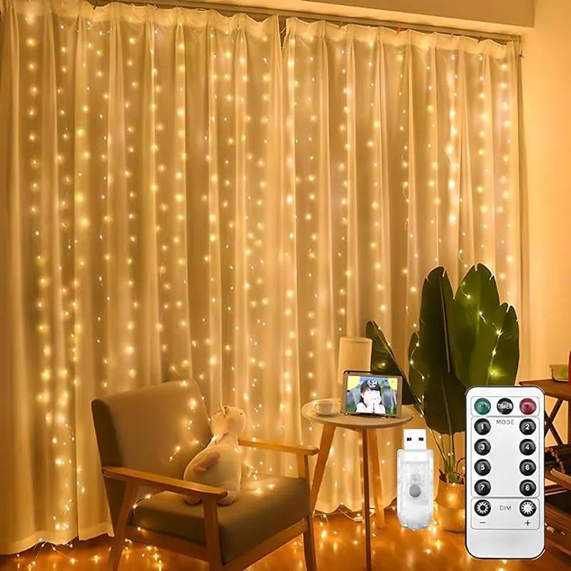 USB-Powered LED Curtain String Lights - Versatile Decorative Lighting for Weddings, Bedrooms, and Living Rooms with Remote Control and Multiple Lighting Modes