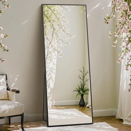Furnichic Haven - Full Length Mirror with Stand Wall Mirror, Aluminum Frame Sturdy Structure, Room Decor Minimalist