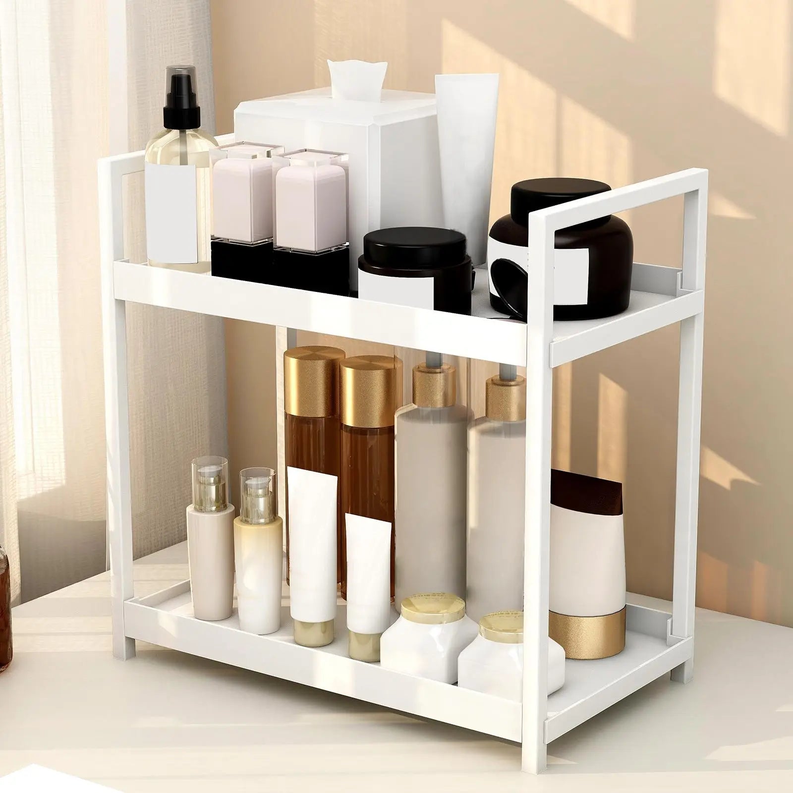 2-Layer Desktop Storage Rack, Cosmetic Holder, Spice and Beauty Supplies Versatile Organizer Shelf for Kitchen, Bathroom and Vanity, Makeup Cosmetic Organizer #GLOBAL PICKS