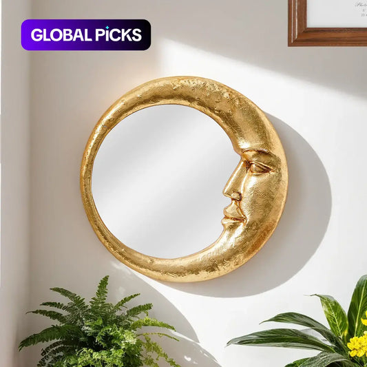 Creative Moon & Face Design round Wall Mirror, Circle Mirror for Wall, Resin Wall-Mounted Mirror, Home Decorative Mirror, Wall Decor for Home Living Room and Bedroom, Home Decor #GLOBAL PICKS