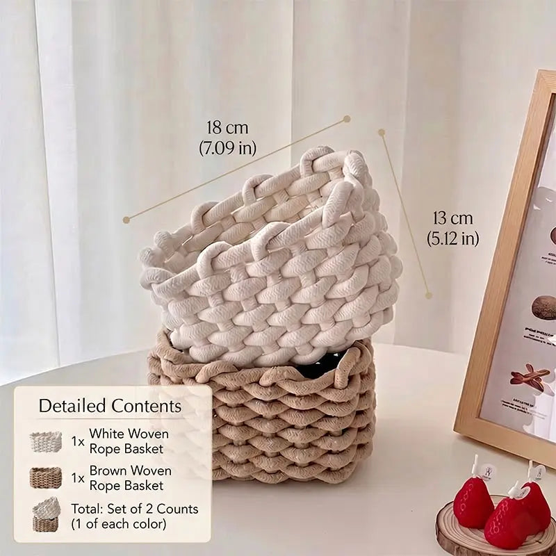 Woven Decorative Storage Basket - Stackable Organizer for Cosmetics, Snacks, and Home Decor in Bedroom, Living Room, Vanity, and Bathroom