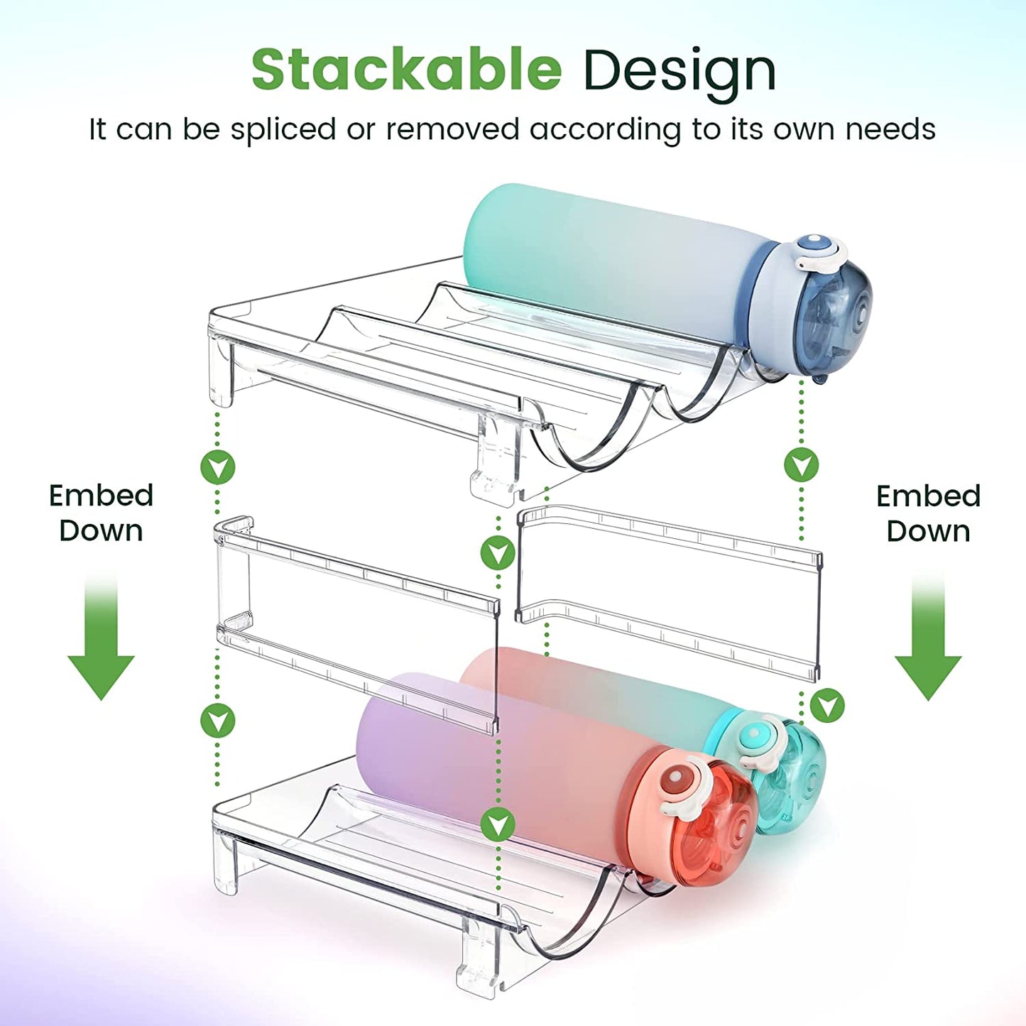 Maximize Your Space with Our Stackable Water Bottle Organizer - 2 Pack Clear Acrylic Storage Racks for Cabinets and Countertops