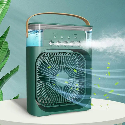 Multifunctional USB Misting Fan with LED Lighting, Timer, Adjustable Wind Speeds, and Spray Modes - Ideal for Desk, Nightstand, or Coffee Table Use, Requires 5V2A USB Power Adapter