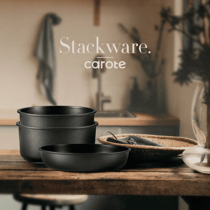 CAROTE 12-Piece Induction Cookware Set with Removable Handle - Non-Stick, Oven Safe Pots and Pans in Stylish Black/White