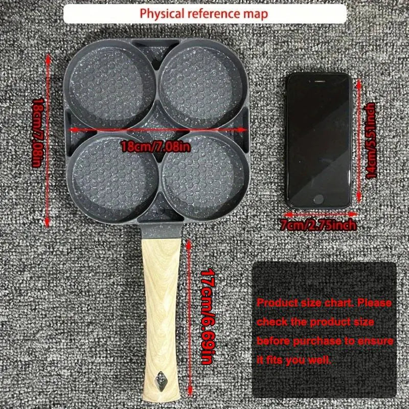 4-Hole Non-Stick Frying Pan - Household Egg Skillet with Wooden Handle - Easy-To-Clean Small Frying Skillet for Home Kitchen - Nonstick Cooking Tools, Cooking Pans, Ideal Birthday Gift #GLOBAL PICKS