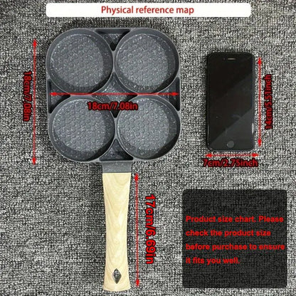 4-Hole Non-Stick Frying Pan - Household Egg Skillet with Wooden Handle - Easy-To-Clean Small Frying Skillet for Home Kitchen - Nonstick Cooking Tools, Cooking Pans, Ideal Birthday Gift #GLOBAL PICKS