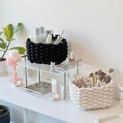 Woven Decorative Storage Basket - Stackable Organizer for Cosmetics, Snacks, and Home Decor in Bedroom, Living Room, Vanity, and Bathroom