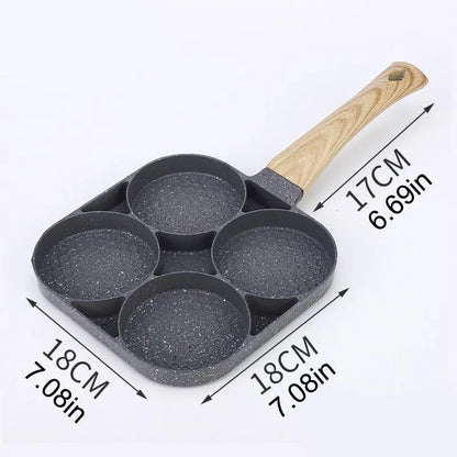 4-Hole Non-Stick Frying Pan - Household Egg Skillet with Wooden Handle - Easy-To-Clean Small Frying Skillet for Home Kitchen - Nonstick Cooking Tools, Cooking Pans, Ideal Birthday Gift #GLOBAL PICKS