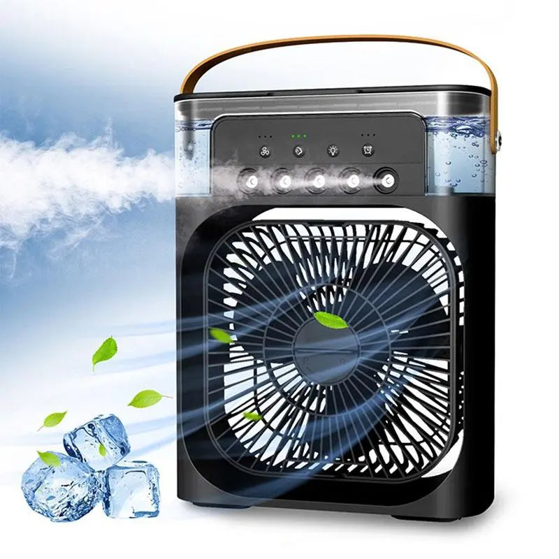 Multifunctional USB Misting Fan with LED Lighting, Timer, Adjustable Wind Speeds, and Spray Modes - Ideal for Desk, Nightstand, or Coffee Table Use, Requires 5V2A USB Power Adapter