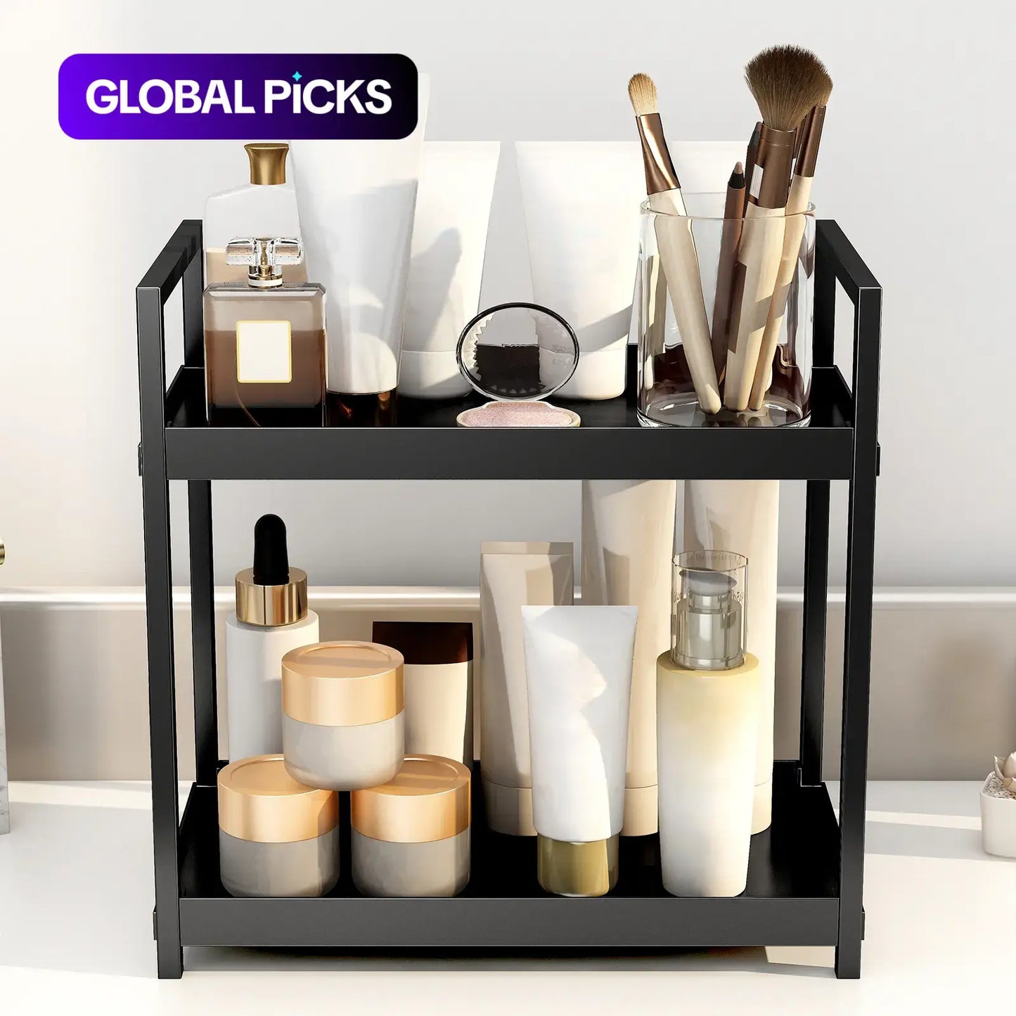 2-Layer Desktop Storage Rack, Cosmetic Holder, Spice and Beauty Supplies Versatile Organizer Shelf for Kitchen, Bathroom and Vanity, Makeup Cosmetic Organizer #GLOBAL PICKS