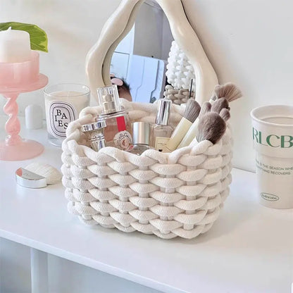 Woven Decorative Storage Basket - Stackable Organizer for Cosmetics, Snacks, and Home Decor in Bedroom, Living Room, Vanity, and Bathroom