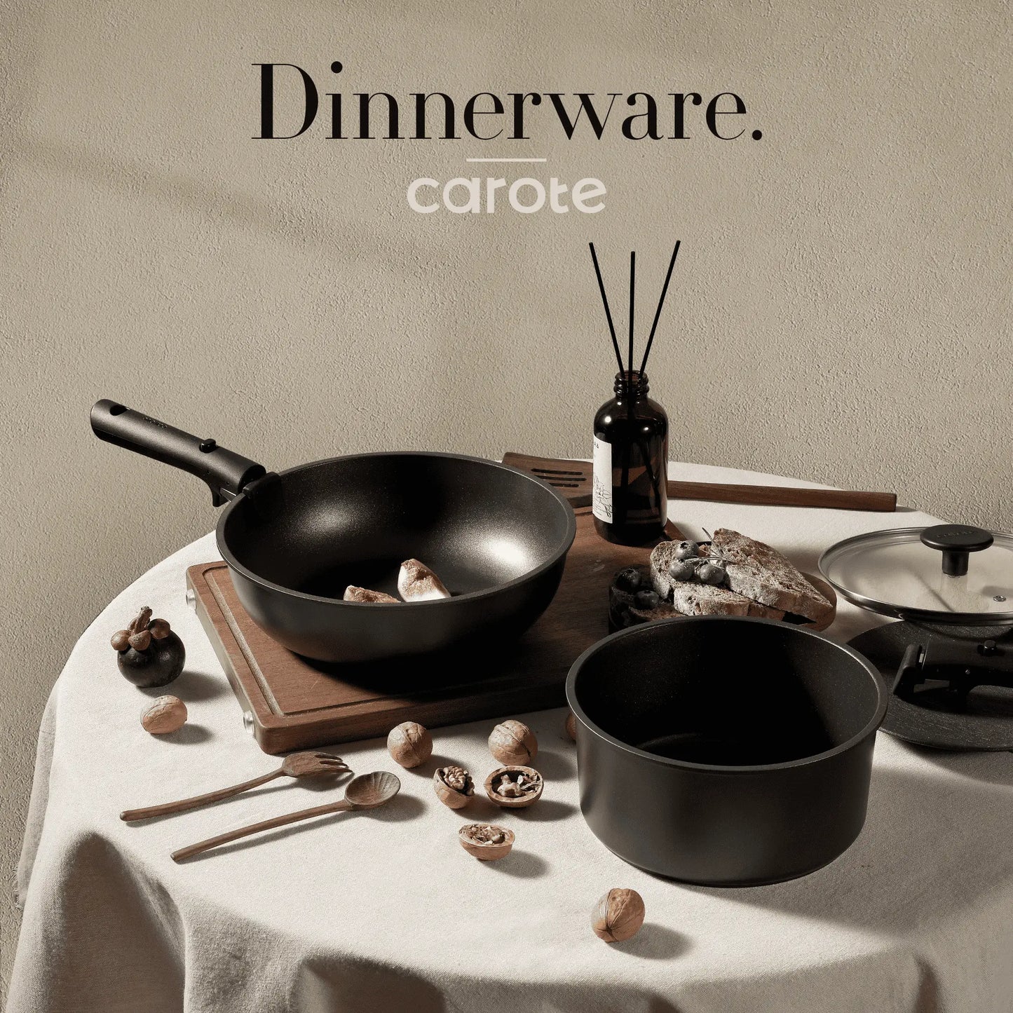 CAROTE 12-Piece Induction Cookware Set with Removable Handle - Non-Stick, Oven Safe Pots and Pans in Stylish Black/White