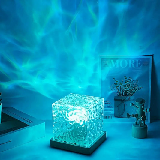 LED Water Ripple Aurora Projector Night Light - Crystal Design with 16-Color Changing Feature, USB Powered Decorative Light for Bedroom, Living Room, and Home Decor Gift